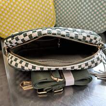 Wide Strap Small Woven Checkered Crossbody Bag For Womenl Cute PU Leather Purses Shoulder Handbags - Màu xanh lá cây nhạt kẻ sọc trắng - Xem 4