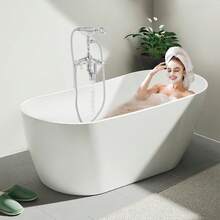 Sweetmile Freestanding Bathtub Faucet Floor Mount Tub Filler With Double Cross Knobs Spout High Flow Floor Standing Bathtub Shower Trumpet Shape Handheld Spray Brushed Nickel - Silver - View 1