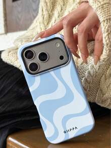 Una elegante funda para teléfono que no incluye cordón ni soporte. Funda para teléfono GIIPPA a la moda con ondas asimétricas en color rosa, 1 pieza. Diseño de onda asimétrica compatible con 17 Pro, 16 Pro, 15 Pro, 14 Pro. Funda de teléfono coreana de alta gama e interesante, apta para 11/12/13/14/15/16 Pro Plus. Diseño elegante adecuado tanto para hombres como para mujeres, un regalo para la novia en Pascua, cumpleaños de primavera. - Celeste - Ver 5