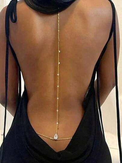 1件优雅新娘背链，欧美风格个性化身体链，奢华婚礼配饰，配有水滴项链，适合女性日常、约会、度假、婚礼、节日佩戴，也是生日礼物、母亲节、情人节的理想之选。