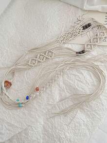 1pc Bohemian Woven Tassel Waist Rope, Beige For Women - Beige - View 4
