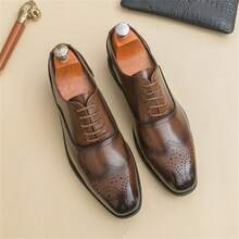 Men's Green Brogue Monk Strap Shoes, British Style Business Casual Footwear, Fashion Large Size Dress Shoes - 棕色 - 查看 3