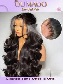 13x6 13x4 5x5 混合真人发蕾丝前假发，200% 密度波浪高清蕾丝前假发，透明无胶蕾丝前假发，带婴儿发的原生发自然假发 - 自然色&黑色系 - 查看 2