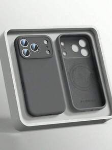 1pc Solid Color Luxury Liquid Silicone Magnetic Phone Case Supports Wireless Charging Smooth Texture Compatible With IPhone 17Pro Max 17Pro 17 Air 17 16 Plus 15 14 13 12 Pro Max Full-Body Protective Cover Spring Gift - Grey - View 1