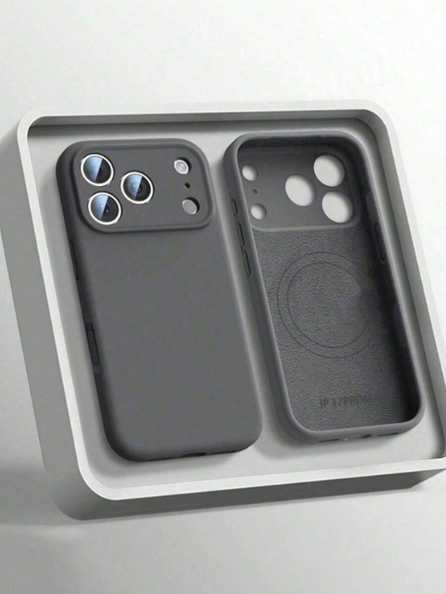 1pc Solid Color Luxury Liquid Silicone Magnetic Phone Case Supports Wireless Charging Smooth Texture Compatible With IPhone 17Pro Max 17Pro 17 Air 17 16 Plus 15 14 13 12 Pro Max Full-Body Protective Cover Spring Gift - Grey - View 1