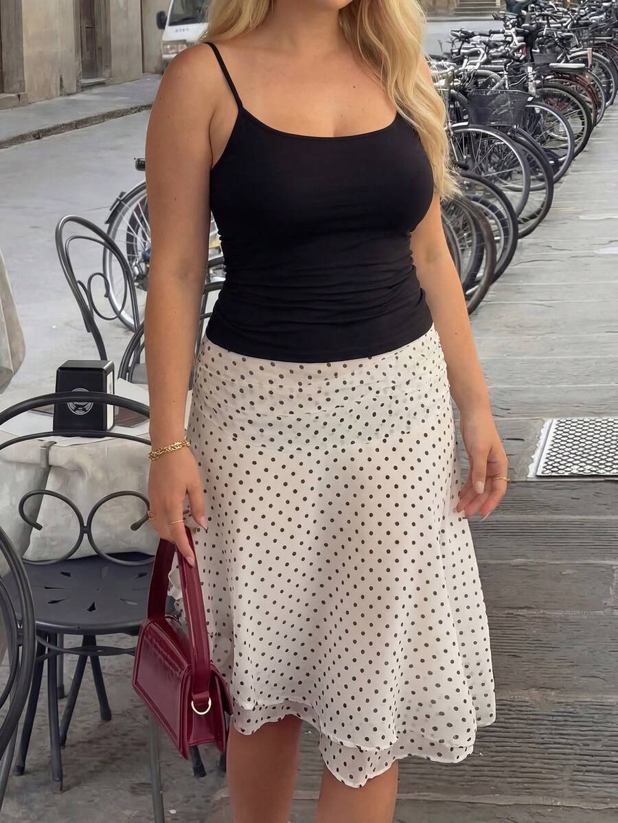 Plus Size Summer Casual Polka Dot Print Skirt - White - View 1