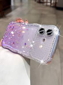 Luxury Bling Glitter Rhinestone Camera Gradient Sequin Epoxy Clear Wave Edge Phone Case Compatible With IPhone 17 Pro Max 17 Pro 17 16 Pro Max 16 Pro 16 15 Pro Max 15 Pro Max 15 Pro 15 14 Pro Max 14 Pro 14 13 Pro Max 13 Pro 13 Camera Protection Shockproof Back Cover - Transparent Purple - View 4