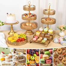 7PCS Cake Stand Gold Metal Dessert Table Display Set, Cupcake Stand, Cupcake Tower Stand And Fruit Candy Donut Risers Stands For Weddings, Birthdays, Baby Showers, And Anniversary Celebration - / - 查看 3
