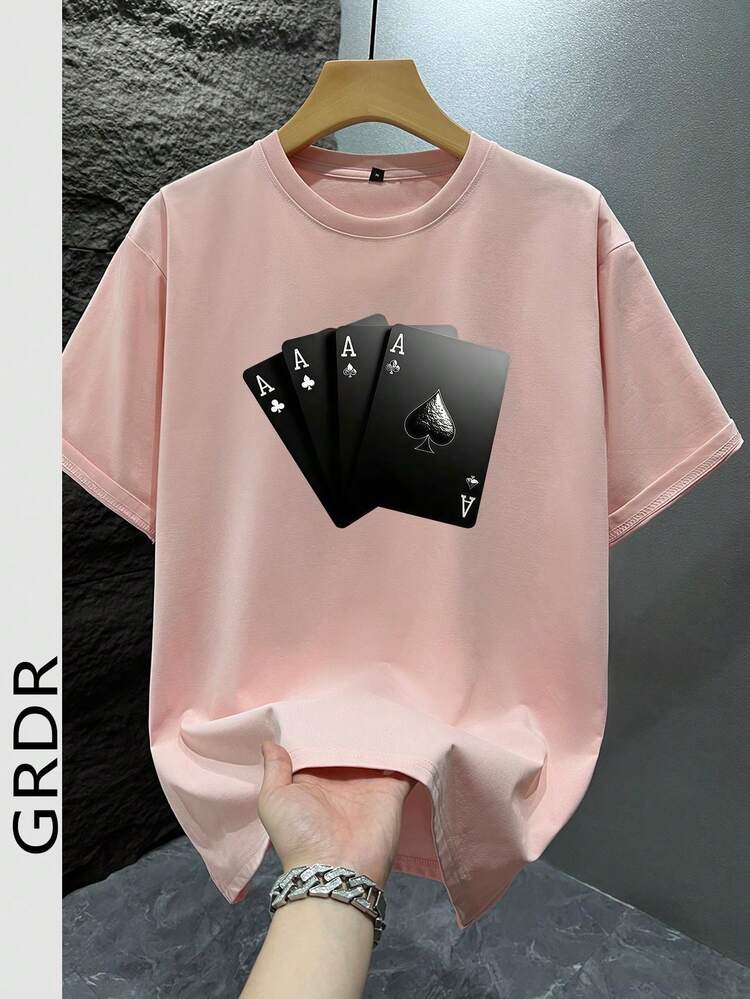 GRDR Men's Fashionable Printed Loose Short Sleeve T-Shirt | Exquisite Design | Summer Essential | Easy To Match | Showcase Your Style - Pink - View 2