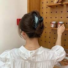 2pcs Black & White Polka Dot Oval Hair Clips, Suitable For Women And Students For Daily Use, Applicable To Various Hairstyles Like Ponytail And Curly Hair. Comfortable And Elastic Material, Ideal Female Accessory For Student Daily Wear. Summer Outfits Claw Clips Beach Hair Claws,Travel,Birthday - Multicolor - View 2