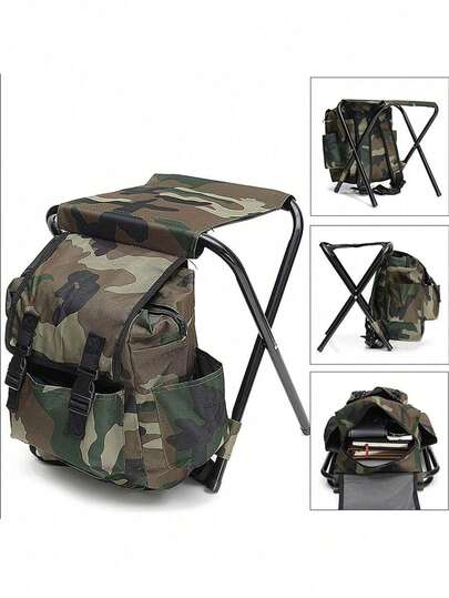 2-In-1 Outdoor Leisure Folding Chair & Backpack, Multifunctional Portable Camping Fishing Stool Backpack, Outdoor Folding Storage Stool, Lightweight Portable Chair, Fishing Stool, Outdoor Supplies, Camping Fishing Gear, Garage Supplies