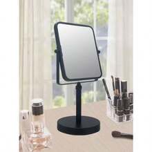 Espejo de cambiador de metal de doble cara para maquillaje de mesa de doble cara 1 x y 3 aumentos cuadrado espejo giratorio para computadora recámara baño con acabado negro mate - Cuadrado negro mate - Ver 2