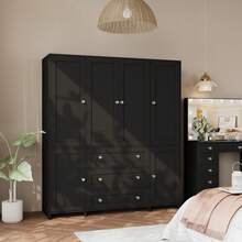 VOWNER 71" Large Wardrobe Closet With Mirror, Freestanding Bedroom Armoire With 3/6 Large Drawers & 2/4 Doors, Clothes Storage Organizer Cabinet For Bedroom, Gifts For Halloween & Thanksgiving - 黑色 - 63 英吋寬 - 查看 4