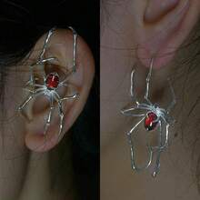 1PC Spider Ear Piercing Bone Clip Dark Gothic Chic Edgy Punk Earrings Accessory - 紅色 - 查看 3