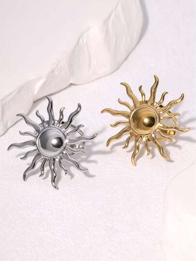 خاتم مفتوح بتصميم نمط بسيط من الفولاذ المقاوم للصدأ، مطلي بالذهب عيار 18 قيراط بتصميم نحلة، خيارات تصميم عباد الشمس، مناسب للاستخدام اليومي للنساء