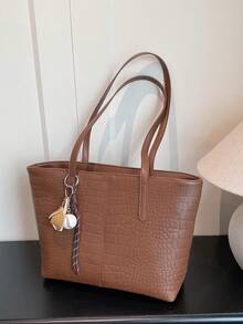 Große Kapazität Stein-Textur Handtasche, Neuankömmling hochwertige vielseitige Pendler-Schultertasche für Frauen - Braun - Übersicht 12