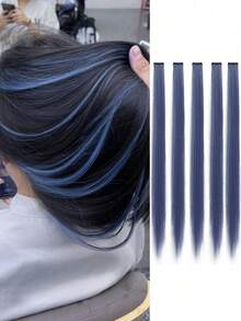 合成假发夹式接发，带夹子的合成接发，耐热直发接发，彩色发夹，适合女性日常佩戴、聚会、夏季、度假、旅行，是理想的头部配饰。 - 彩色 - 查看 20
