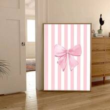 3 tranh vẽ màu nước hình nơ hồng trên vải canvas, tranh trang trí phù hợp cho phòng ngủ, phòng khách, văn phòng hoặc căn hộ, phong cách dễ thương, không khung. - Nhiều màu - Xem 4