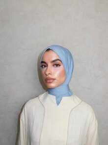 1 unidade de touca hijab instantânea elegante e casual, clássica, minimalista e estilosa, em tecido modal macio e respirável com aba longa, dupla função: hijab e turbante. Ideal para uso diário, festivais, encontros e cultos religiosos. - Baby Azul - Ver 4