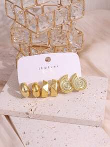 3-9对/套 金色贝壳、海星、五瓣花、水滴多元素耳环，奢华优雅百搭新款设计 - 金色 - 查看 9