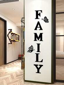 1pc Elegant "Family" Butterfly Wall Sticker - Self-Adhesive, Removable PVC Art, Suitable For Living Room And Bedroom Decor, Modern Minimalist Style With Letter Print Design, Butterfly Decoration - Black - View 1