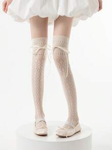 1/3 双春夏薄款过膝袜，芭蕾舞风格交叉绑腿袜，洛丽塔蝴蝶结过膝袜，网眼镂空大腿袜，隐形袜，长筒袜，直筒袜 - 彩色 - 查看 18