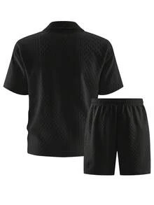 Men's Cool Daily Commute Home Casual Polyester Fabric Solid Color Versatile Sports Breathable Diamond Pattern Set - Black - View 2