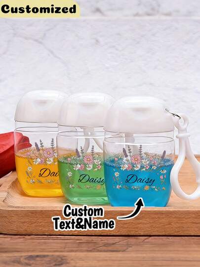 Customizable Refillable Bottles, Personalized Text & Floral Pattern Refill Bottles, Portable Travel Bottles, Holiday Travel Compact Empty Bottles, Pump Style Skincare Refill Bottles, Reusable Plastic Makeup Remover Bottles For Toner, Makeup Remover, Nail Care, Essence, Etc. Travel Essential, Travel Storage Bottles