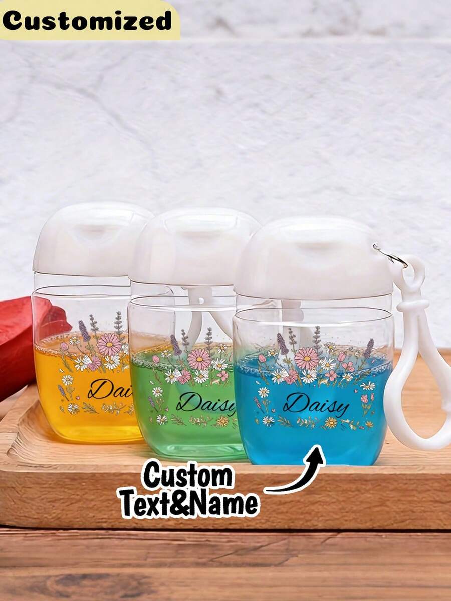 Garrafas Recarregáveis Personalizáveis, Garrafas de Recarga com Texto Personalizado e Padrão Floral, Garrafas de Viagem Portáteis, Garrafas Compactas de Viagem Vazias para Feriados, Garrafas de Recarga de Cuidados com a Pele com Estilo de Bomba, Garrafas Reutilizáveis de Plástico para Removedor de Maquiagem para Tônico, Removedor de Maquiagem, Cuidados com as Unhas, Essência, Etc. Essenciais de Viagem, Garrafas de Armazenamento de Viagem