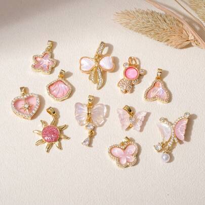 1 pieza Colgantes de cobre premium con adornos de lazo, estrella de cinco puntas y sol, adecuados para hacer collares, pulseras y diversos artículos de joyería. Perfecto para uso diario y como regalo, ideal para el Día de San Valentín.