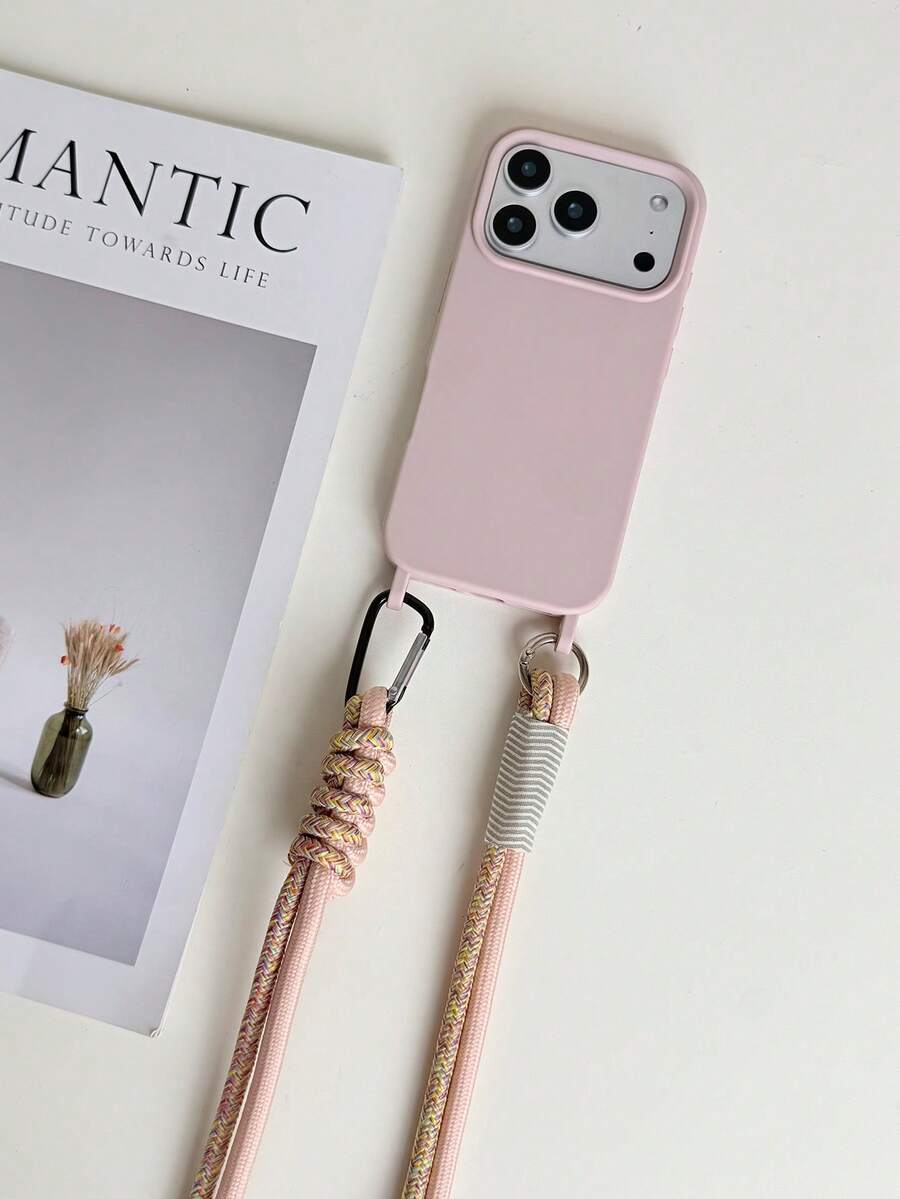 Pink TPU Lanyard Style Keychain, Lanyard Detachable Lanyard TPU Soft Phone Case Suitable For Outdoor Sports, Fits 17, 16, 15, 14, 13, 12 Pro Gift Birthday - Pink - View 1
