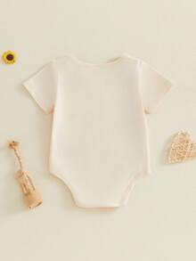 Mono de verano para bebé, informal, con estampado de letras, manga corta, para recién nacidos, niños y niñas. Ropa adorable. - Albaricoque - Ver 5