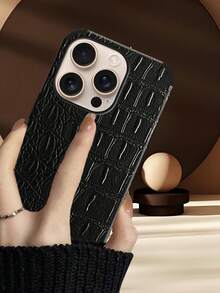 Crocodile Pattern 1pc Crocodile Texture Shock-Proof Leather Phone Case With Rotating Sound Design, Suitable Compatible With Iphone - Crocodile Pattern Black - View 7