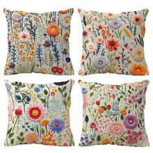 4pcs Spring & Summer Floral & Letter Print Pillow Covers (Pillow Insert Not Included), Home Decor Sofa Cushion Covers, Bedroom Headrest, Car Seat Pillow Covers, Room Decor - Multicolor - View 9