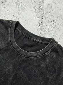 Unisex Streetwear, Men's Y2K Grunge Hellstars Slogan & Flaming Fire Text Graphic Double-Sided Print T-Shirt, Acid Washed Tee, Flaming Skull Dark Aesthetic Oversized T Shirt, Graphic Tees Men, Camisetas Para Hombre, Ropa De Hombre, Playera De Hombre, Navidad,Mens Clothes,Graphic Tee,Summer Clothes,Summer Tops,Easter Outfits,Spring Clothes ,Shirts - Black - View 4