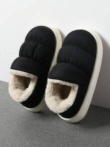 Pantuflas de invierno acolchadas para hombres, con suela gruesa y parte superior baja, pantuflas cálidas para interiores, pantuflas suaves de fácil deslizamiento - Negro - Ver 12