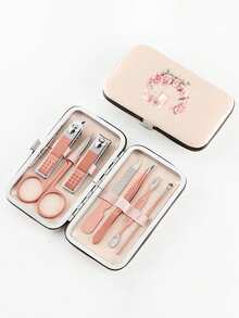 Letter Print Travel Nail Grooming Set, Pink Rose Letter A-Y, Mother's Day Gift, Large Capacity Nail Care Storage Box, Includes Stainless Steel Tools, Ultra Sharp Anti-Splash Nail Clipper Set, Classic Design Hair Comb Box, Portable, Suitable For Travel, Outings, Boarding School And Home Use, Gift For Wife, Girlfriend, Family And Parents - Multicolor - View 3