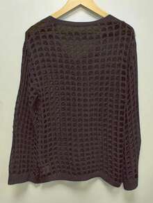 Women's Hollow Out Loose Pullover Sweater, Suitable For Summer Vacation - Brown - View 2
