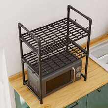 1-Pack Multi-Layer Kitchen Storage Rack - Microwave Oven Kitchen Storage Rack, Adjustable Storage Rack With Hooks, Kitchen Storage Rack, Multi-Functional Storage Rack, Thickened Seasoning Storage Rack With Armrests And Hooks - Multicolor - View 6