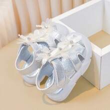 2026夏季新款女童花朵平底凉鞋，防踢包头凉鞋 - 銀色 - 查看 4