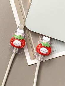 2个可爱草莓笑脸3D保护套，20W通用Type-C安卓充电线礼品 - 彩色 - 查看 1