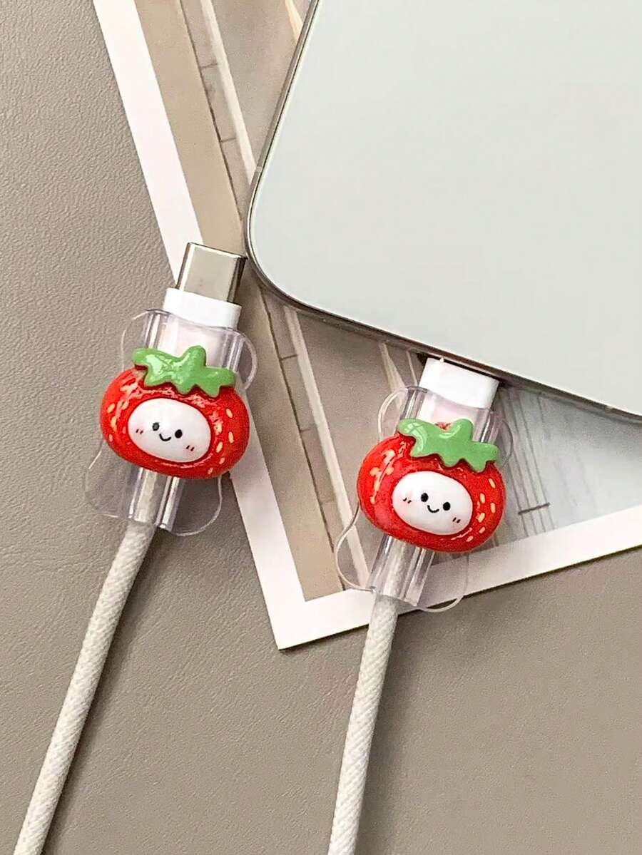 2个可爱草莓笑脸3D保护套，20W通用Type-C安卓充电线礼品 - 彩色 - 查看 1