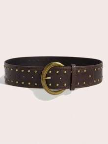 1pc Women's Dark Western Style Heavy Studded Wide Waist Belt - Black - View 3