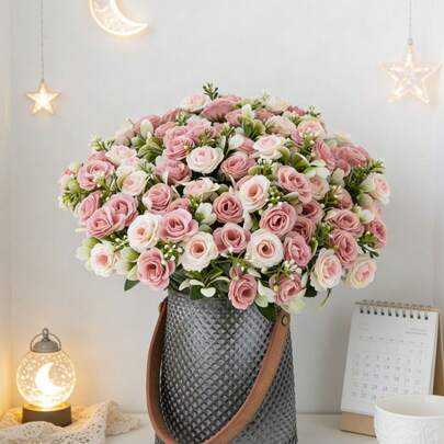 1PC 11.81inch Artificial Romantic Simulation Flower Ornaments, Simulation Flower Tea Rose Bouquets, Simulation Plants, Eucalyptus Leaves, Suitable For Weddings, Rooms, Homes, Hotels, Parties, Events, New Year Gifts, Handheld Floral Ornaments, Suitable For Valentine's Day, Weddings/Homes/Bedrooms/Living Rooms/Dining Tables Decoration/Bridal Bouquet/Outdoor Gardens