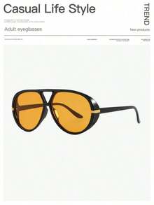 1PCWomen's Double-Bridge Frame Aviator Fashion Glasses, Featuring Tinted Lenses And Oversized Frames For A , Fashionable Look. Perfectly Suited For Festive Occasions, Parties, And Outdoor Activities - 透明茶架和茶葉 - 查看 3