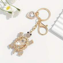 1 Piece Of Fashionable European And American Style Keychain Pendant, Fully Encrusted With Rhinestones, Luxurious, Cute, And Creative, In The Shape Of A Turtle, Suitable For Women's Car Keys, Bag Decoration, And As A Gift - 白色 - 查看 3