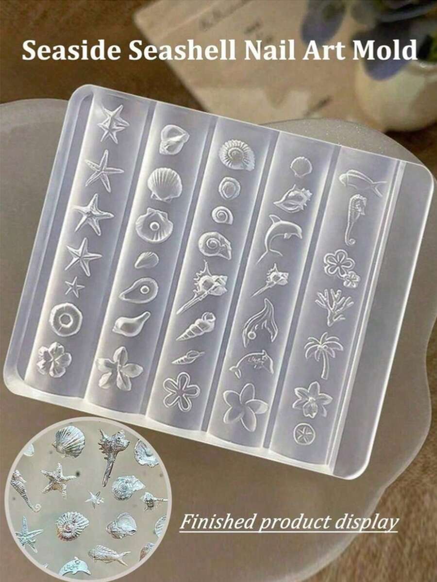 1pc 3D Sea Star Shell Flower Dolphin Nail Silicone Mold Soft Stamping Plates DIY Handmade Tool Ocean Conch Mould Manicure Tools