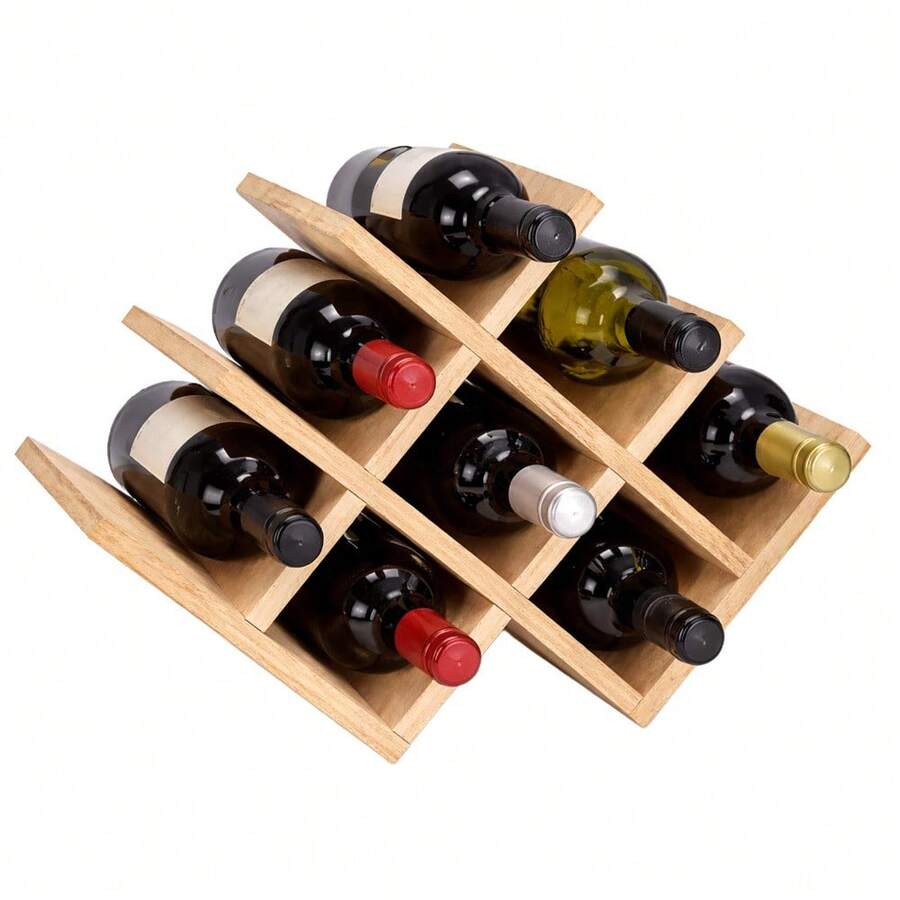 Natural Bamboo 3-Tier Wine Rack Free Standing Countertop Holder For 8 Bottles Wooden Storage Organizer Display Shelf For Kitchen Bar Cabinet Home Use - Natural - View 1