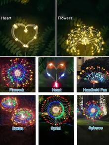 1个/4个户外太阳能烟花草坪灯 - 60/150/240/320/360颗LED灯珠，8种照明模式，IP65防水等级，智能感应，DIY景观照明，适用于户外花园、庭院、草坪、小径、露营地、别墅、婚礼、复活节、节日装饰（暖白光/白光/彩色光） - 煙火 - 查看 7