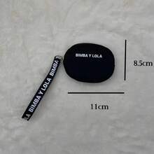 Letter Embroidered Round Coin Purse, Mini Keychain Wallet, Women ID Card Holder, Change Purse, Mini Key Pouch, Lipstick Makeup Bag, Earphone Storage Pouch, Holiday Gift (For Family, Friends And Classmates), Birthday Gift - 黑色紅手提 - 查看 3
